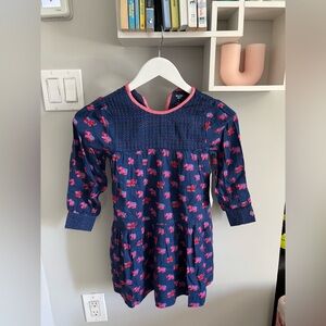 Girls' Navy Dress with Pink Elephant Print